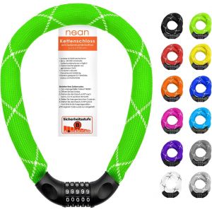 Antivol Cadenas À Combinaison De Codes Pour Vélo Avec Chiffres Et Revêtement En Tissu Extrêmement Robuste,Maillons De Chaîne En Acier,6 X 6 X 6 X 900 Mm (Néon Vert) - Neuf