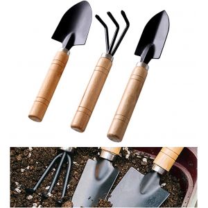 ChenQuanSarl-Lot De 3 Mini Outils De Jardin - 3 Outils De Jardin Pour Plantes Grasses - Poignée En Bois - Mini Truelle Portative - Râteau - Outils Pour Bonsaï - Pour Ameublissement Du Sol Intérieur E - Neuf