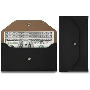 ASFASFq-1 enveloppe en Cuir pour Argent,Réutilisable,Portefeuille rétro,pour Homme et Femme, Noir - Neuf