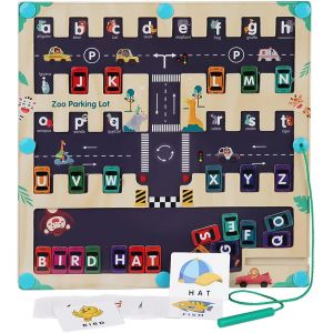 Magnetic Maze Puzzle Alphabet for Children,Montessori Games,Wooden Toy for Learning Alphabet,Gift Girl Boy 3 4 5 6 Years Old (Alphabet Puzzle) - Neuf