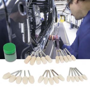 Lot de 25 meules de polissage cylindriques en laine avec manche rond de 3 mm et graisse - Neuf