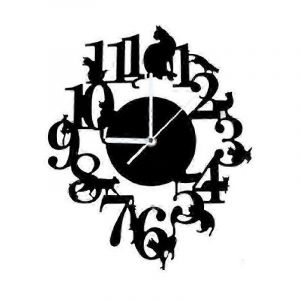 Horloge murale chat noir crochet horloge murale d'intérieur antique horloge scandinave chat mignon (noir) - Neuf