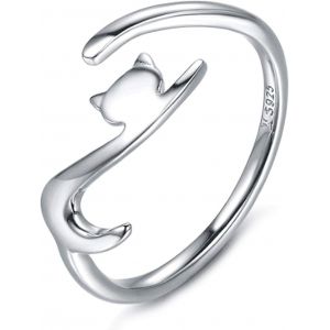Kahfl-Bague Réglable En Argent Sterling 925 Avec Motif Chat Pour Femme Et Fille,Or Blanc Argent,Aucune Pierre Précieuse - Neuf