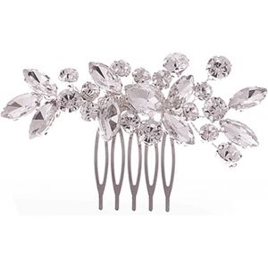 Kalvd-Peigne À Cheveux Pour Femme Avec Strass Et Perles,Motif Feuilles Argentées-Accessoire De Mariage Pour Femme-Accessoire De Coiffure En Cristal-Coiffe De Fête Pour Mariée,1 Pièce - Neuf
