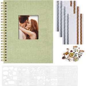 Album Photo Scrapbooking,28,5 x 20,5 cm Album Photo en Lin avec 40 Pages Papier Kraft Blanc Vierge,Kit de Fournitures de Scrapbooking DIY pour Couple B&eacute;b&eacute; Famille Mariage,Herbe Verte - Neuf