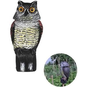 Épouvantail Décoratif Chouette Hibou avec Tête Rotative Anti Pigeons Appât des Oiseaux 38*15*16CM - Neuf