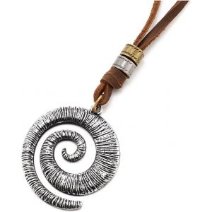 Kal-Vintage Spirale Pendentif Cuir Collier Pour Homme Femme - Textur&eacute;es Tourbillon Cordon En Brun Cuir - Boho Tribal - Neuf