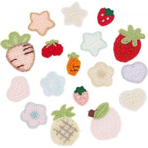 Lot De 17 Patchs Thermocollants En Polyester Brodés, Autocollants, Motif Fraise, Carotte, Étoile, Pour Vêtements Et Accessoires De Bricolage - Neuf