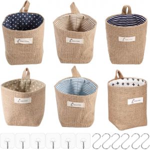 Tianyi-6 Pi&egrave;ces Panier Suspendu Rangement, Panier De Rangement, En Coton Et Lin, Petit Panier Rangement Pliable Avec Poign&eacute;e Avec Cintre, Pour Jouets, Maquillage, Cl&eacute;s, Petits Objets - Neuf