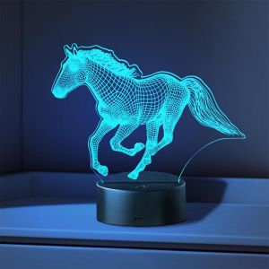 3d Lampe Cheval, Veilleuse Cheval Pour Enfant, Veilleuses Pour Enfants, 16 Couleurs &Agrave; Commutation Libre, Alimentation Par Usb Et Batterie, Interrupteur &Agrave; Effleurement, Cadeau Surprise Pour - Neuf