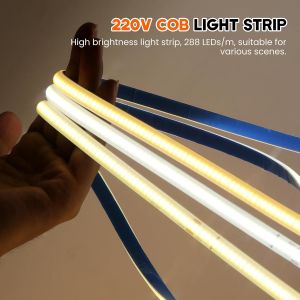 KALANKA-220V COB Ruban &agrave; LED avec interrupteur, 288LEDs/m Bande LED Lumineuse COB,Flexible IP65 Waterproof D&eacute;coupable LED Strip Lights pour Maison,Chambre,Cuisine, Armoire,Placard - Neuf