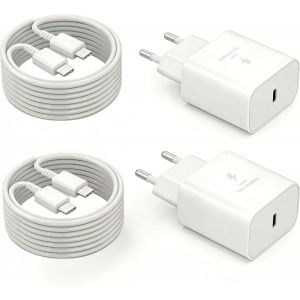 KALANKA-2Pack Samsung 45W Chargeur USB C,Secteur Charge Rapide Type C pour Samsung Galaxy S25/S24/S23/S22/S21/S20/Ultra/S10/S9,A54,A53,Z Fold/Z Flip/Tab,Prise Secteur USBC Adapteur Mural avec 3M Cabl - Neuf