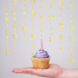 Kyaoayo-Jaune D'or Glitter Papier Dot Guirlande,Décorations Pour Le 30e Anniversaire Happy Birthday Décorations Papier Scintillant Étoile Cercle Point Bannière Streamer,Anniversaire De Mariage Fourn - Neuf