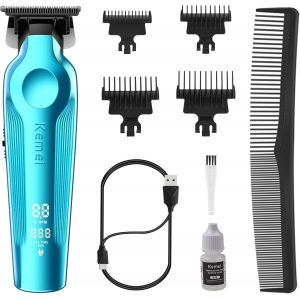 Tondeuse À Cheveux Électrique Sans Fil Rechargeable Pour Homme Avec Lame En T Et Affichage Led Bleu - Neuf