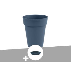 Pot De Fleur Rond Toscane &Oslash; 44 X H.53 Cm Bleu Jean + Soucoupe - Eda - Neuf