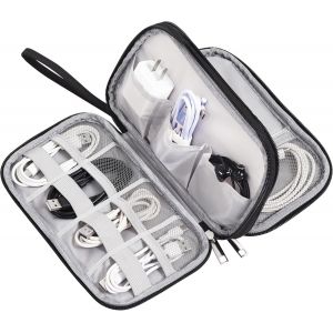 Pochette Rangement Cable, Double Couche Tech Pouch Avec Poign&eacute;e Portable, Ton Meilleur Voyage Accessoires, Pour Ranger Les Petits Accessoires &Eacute;lectroniques, Alimentation Mobile Usb (Noir) - Neuf