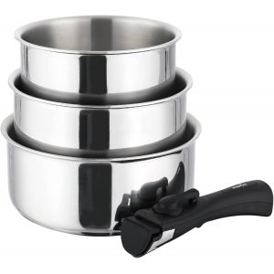 Subzonal-Lot Coffret De 3 Casseroles Inox 18/10 Triply - 16/18/20 Cm - Manche Amovible - Sans Rev&ecirc;tement - Sans Pfas, Pfoa, Ptfe - Compatible Tous Feux Dont Induction - Cuisson Saine Et Durable - Neuf