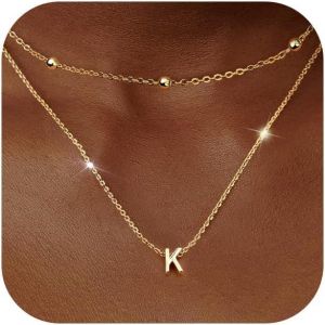 Kal-Collier Prenom Personnalisé Multirang Collier Initiale Collier Lettre Femme Argent Nom Collier Avec Petit Pendentif Lettre Collier Prenom Personnalisé Femmes Filles Cadeaux - Neuf