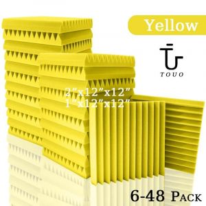 ORE-TOUO 6/12/24/48 pièces mousse acoustique Studio haute densité mousse d'insonorisation matériau insonorisant isolation de porte décoration de la maison-24 Pcs With Tapes-Yellow - Neuf