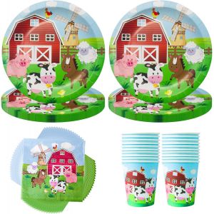 Sjzg-Lot De 60 Vaisselle De F&ecirc;te De La Ferme, D&eacute;coration D'anniversaire, Pour La Ferme, Pour 20 Invit&eacute;s - Neuf