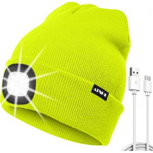 Nsiecd-Led Bonnet Lampe Frontale, Usb Type C Rechargeable 4 Led Chapeau De Course Ultra Lumineux Lumi&egrave;re Hiver Chaud Tricot Bonnet Cadeaux Pour Hommes Et Femmes - Neuf