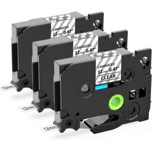 AZe-131 TZ Tape Noir sur Transparent Compatible avec Brother P-touch TZe-131 12mm Ruban pour &Eacute;tiqueteuse Compatible avec Brother P-touch PT-H110 PT-H100LB PT-E100 PT-D400 PT-1250 - Neuf