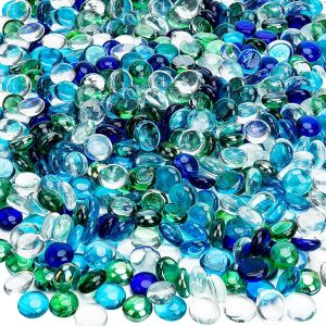 Mevronisshop-400 Pcs Color&eacute; Galets De Verre Billes Plates, 17-20mm Perles De Verre Plat Lisse, 4lb (1800g), D&eacute;coration Pour Aquarium, D&eacute;coration Cailloux Jardin Exterieur, Sable Decoratif Pour Vase - Neuf