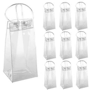 Paquet de 10 sac isotherme à vin Sac à glace Sac isotherme de bouteille de vin portable en PVC transparent Sac à glace au champagne avec poignée - Neuf