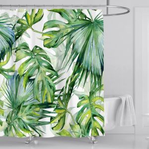 Rideau De Douche Anti-Moisissure 120 X 180 Cm, Motif Feuilles De Palmier Vertes, Tissu Imperméable En Polyester, Motif Plantes, Jungle Tropicale, Original, Lavable - Neuf