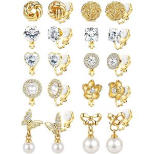 Chenquansarl-10 Paires De Boucles D'oreilles Clip Pour Femmes, Boucles D'oreilles-Clip Or Argent - Neuf