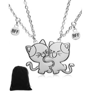 Kales-2 Pcs Collier Pendentif Chat Assorti Filles Collier D'amitié Chat En Acier Inoxydable,Meilleurs Amis,Collier Pendentif S?urs Cadeau De Bijoux D'amitié,Pour Cadeau Saint Valentin,Amis,Amoureux - Neuf