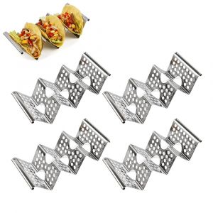 Ensemble De 4 Supports &Agrave; Tacos En Acier Inoxydable Pour 2 Ou 3 Tortillas, Compatibles Lave-Vaisselle, Four Et Gril. - Neuf