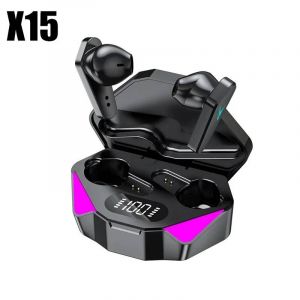 &Eacute;couteurs Bluetooth sans fil X15 Gaming, &eacute;couteurs avec micro, basses, audio, positionnement du son, musique st&eacute;r&eacute;o 9D, casque HiFi pour gamer Black - Neuf