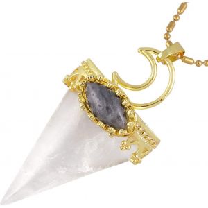 Kal-Lune Collier En Pierre De Cristal Triangulaire/Semi-Rond Pour Femme, Protection Pendentif En Pierre Precieuse Avec Cha&icirc;ne - Neuf