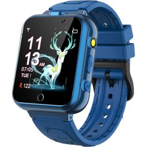 ChenQuanSarl-Montre Intelligente Enfants 24 Jeux - Musique Mp3 Montre Enfants Fille Gar&ccedil;on, 2 Cam&eacute;ra, Alarme, Podom&egrave;tre, Vid&eacute;o, Calculatrice, Enfant Jouets &Eacute;ducatifs Smart Watches 3-12Ys(Bleu) - Neuf