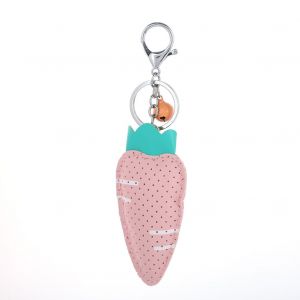 Porte-Cles En Cuir Pu Avec Pendentif En Forme De Carotte, Joli Accessoire Pour Sac, Voiture, Decoration, Cadeau (Rose) - Neuf