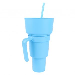 Hjlian Gobelet A Collation 2 En 1 Avec Paille, Grande Ouverture, En Plastique, Pour Le Cinema, La Maison, Les Voyages, Bleu Fonce - Neuf