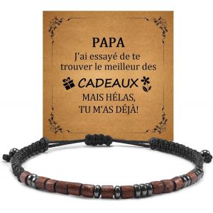 Eryi-I Love You Bracelet Réglable En Perles De Bois Pour Homme, Cadeau Pour Papa Avec Boîte Et Carte, Cadeau De Fête Des Pères Et D'anniversaire Noël Pour Papa De La Part Du Fils Et De La Fille - Neuf