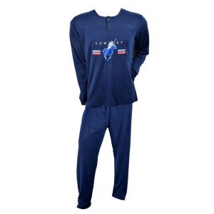 Pyjama Homme Long Sweet Secret C2709 Polo Confort Marine - Neuf