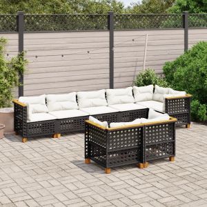 Prolenta Premium - Salon De Jardin 8 Pcs Avec Coussins Noir R&eacute;sine Tress&eacute;e - Neuf