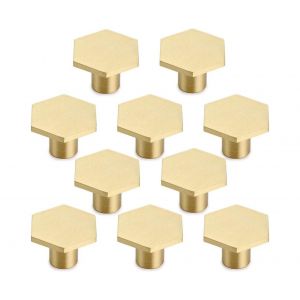 Lot de 10 boutons hexagonaux en laiton massif pour meubles, avec vis. - Neuf