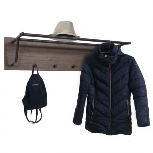 Portemanteau mural HWC-N78, 2 barres de penderie 4 crochets, style scandinave m&eacute;tal bois m&eacute;lamine MVG 20x80x27cmbrun fonc&eacute; - Neuf