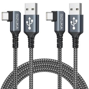 KALANKA-C&acirc;ble USB C Coud&eacute; 90 Degr&eacute;s [3m+3m / Lot de 2] Charge Rapide C&acirc;ble Chargeur USB C 3.1A Nylon Tress&eacute; Compatible avec Galaxy S22 S21 S20 S10 Note 20 10, A71 A53 A33 A20, Huawei, Xiaomi, Sony Xp - Neuf