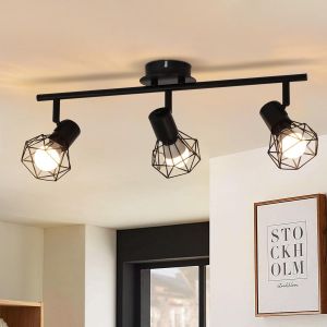 Kal-Ceiling Spot 3 Flame Ceiling Lamp Black - Ceiling Lamp E14 Retro Swivelling 350° Ceiling Lamp Industrial Metal For Bedroom Living Room Study Hall Kitchen No Bulbs - Neuf
