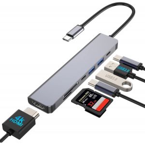 CHENG-Adaptateur USB C 7-en-1 pour ordinateurs portables Dell avec HDMI 4K, 100W PD, port USB C, USB 3.0, Ethernet RJ45, lecteur de cartes SD/TF, fonctionne avec MacBook Pro/Air USB C Type-C Docking - Neuf