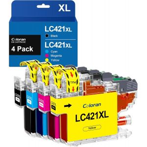 LC421 XL Cartouches d'encre Remplacement Compatible pour Brother LC421 LC421XL LC421XLBK LC421XL BK pour Brother DCP-J1050DW MFC-J1010DW DCP-J1140DW (Noir,Cyan,Magenta,Jaune,4 Pack) - Neuf