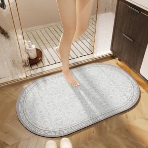 KAL-Tapis De Bain En Caoutchouc Antidérapant 40X60Cm, Tapis De Bain Absorbant Séchage Rapide Pour Salle De Bain, Minimaliste Tapis De Salle De Bain Lavable, Ovale (Gris) - Neuf