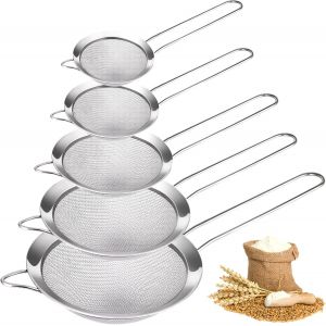 Lbgwp60-Lotde 5 Passoires De Cuisine À Mailles Fines En Acier Inoxydable Passoire De Cuisine - Petite Passoire En Métal - En Acier Inoxydable Fin Pour Tamis, Égoutter Et Rincer Les Légumes, Pâtes - Neuf