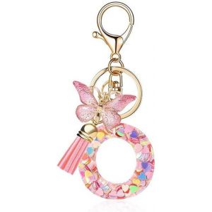 KAL-Porte-Clés Femme Avec Initiale Rose Porte-Clés Fille Lettre Porte-Clés Papillon Sac Avec Initiale A-Z 26 Lettre Initiale Pendentif Porte-Clés - Cadeau S?urs Amitié Idées, O - Neuf