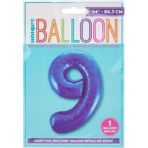 Sjzg-Party - 55749 - Ballon G&eacute;ant - Num&eacute;ro 9 - 86 Cm - Bleu - Neuf